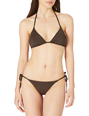Emporio Armani Swimwear Triangle Rem.Cups & Brief W/Bows Bikini Silver & Bronze Juego Biquini, Copper Black Stripe, L para Mujer
