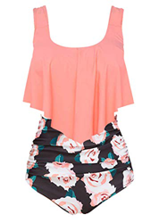 Aidotop Bañador para Mujer Top con Volantes Cintura Alta Traje de baño Trajes de baño de Dos Piezas Bikini Sets(7orange Flower, 10-12(M)) precio