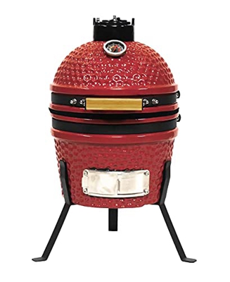 JOMO Kamado Parrilla de carbón de cerámica, 34 cm Blaze Red, Adecuada para 2-3 Personas