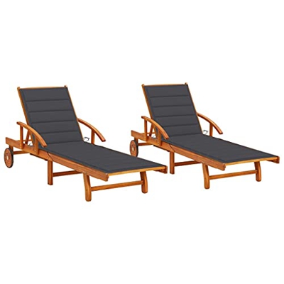 vidaXL 2X Madera Maciza de Acacia Tumbonas con Cojines Hamaca Cama Salón Diván Asiento Piscina Playa Jardín Patio Terraza Balcón Exterior Muebles