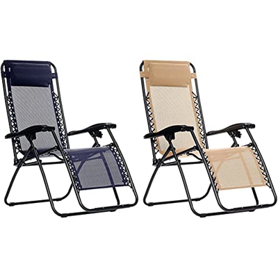 Amazon Basics Silla Gravedad Cero, Beige+ Silla Gravedad Cero, Azul