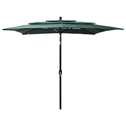 vidaXL Sombrilla de 3 Niveles con Poste Parasol Exterior Patio Terraza Protección contra Rayos Playa Piscina Toldo de Aluminio Verde 2,5x2,5 m precio