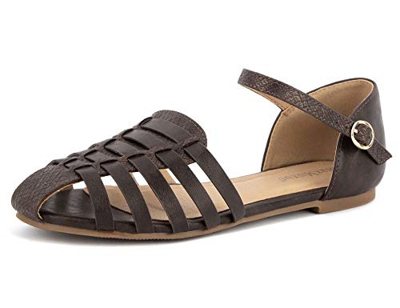 MaxMuxun Sandalias planas con punta cerrada para mujer, cómodos zapatos romanos de verano Café EU 40