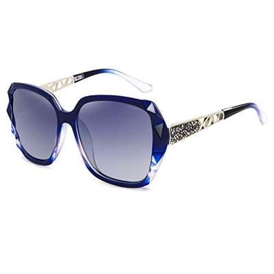 LECKIRUT Mujer Sombras Grande Clásico Polarizadas Gafas de Sol 100% UV Protección Gafas Protectoras Azul Marco/Gris Lente