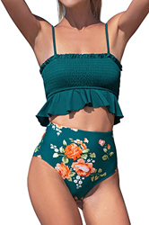CUPSHE Conjunto de Bikini para Mujer de Talle Alto Estampado Floral Volante Traje de Baño de Dos Piezas, XXL características