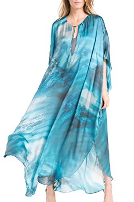 L-Peach Vestido Largo Kaftan Maxi de Playa Pareo Bikini Cover Up para Mujer