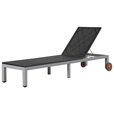 BIGTO - Tumbona con ruedas de acero y ratán de polietileno para exteriores, decoración de patio, color negro, 207 x 70 x 31-88 cm, color negro