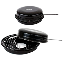 Algon - Churrasquera grill con tapa para cocinas de gas u hornillos, parrilla, barbacoa, cocinar a la brasa, exterior o interior (Negro, 31 cm) en oferta