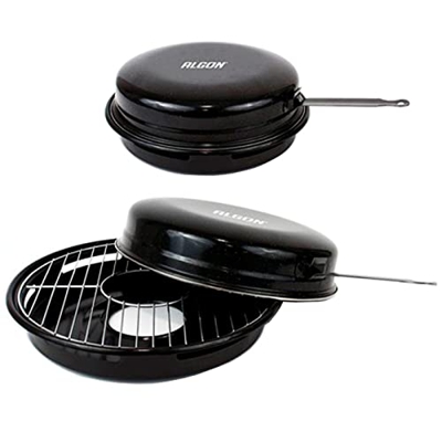 Algon - Churrasquera grill con tapa para cocinas de gas u hornillos, parrilla, barbacoa, cocinar a la brasa, exterior o interior (Negro, 31 cm)