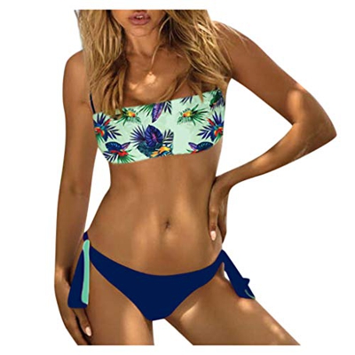 TUDUZ Conjunto Mujer Bikini Estampado Cintura Alta Sin Tirantes Sujetador Braga Ropa Interior Traje De Baño