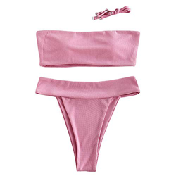 ZAFUL - Bikini para Mujer de Dos Piezas, Corte Acanalado Alto (Rosa, L) precio