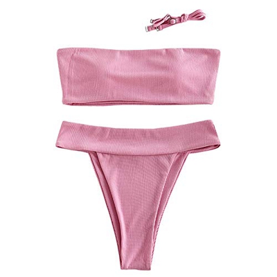 ZAFUL - Bikini para Mujer de Dos Piezas, Corte Acanalado Alto (Rosa, L)