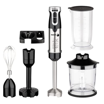 FAGOR Batidora de mano DivaMix Plus Black con 5 accesorios. 1000W de potencia y 4 cuchillas de acero inoxidable. Control de velocidad variable y botón