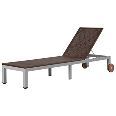 BIGTO - Tumbona con ruedas de acero y ratán de polietileno para exteriores, decoración de patio, color marrón
