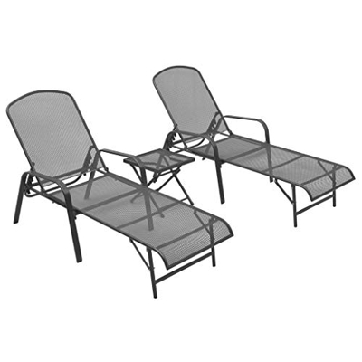 BIGTO - Tumbona de 2 piezas con mesa de acero para exteriores, decoración de patio, color antracita 66 x (154-183) x (65-103) cm