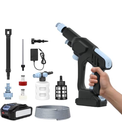Limpiador a Presión Eléctrico, Limpiadora a Presion inalámbrica con 4.0Ah batería, 45 Bar Hidrolimpiadora Lavadora Portátil, para el hogar Lavado de C