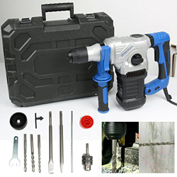 Taladro Percutor, Martillo Demoledor de 1500W, 6 Velocidades, Mango Giratorio de 360 ° y Mandril SDS Plus, Incluyendo Cinceles y Brocas, con Caja, par en oferta