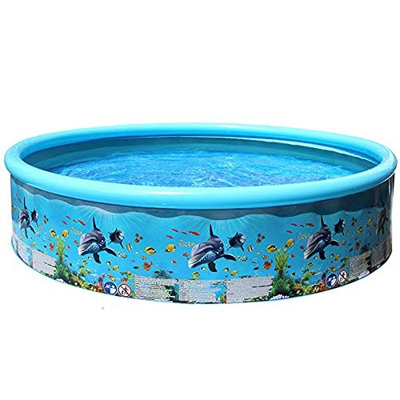ASFD Piscina plegable redonda de verano con patrón de peces de océano, azul, azul, 155 x 30 cm