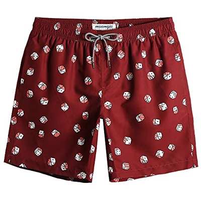 MaaMgic Bañador Hombre Shorts de Baño Shorts de Playa Traje de Baño para Natación Secado Rápido para Vacaciones，Dado y Rojo，S