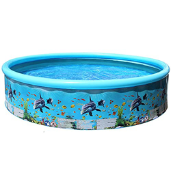 ASFD Piscina plegable redonda de verano con patrón de peces de océano, azul, azul, 247 x 45 cm en oferta