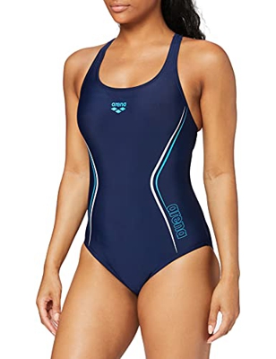 ARENA Bañador Deportivo para Mujer Straightline, Mujer, Traje de baño, 002566, Azul Marino y Blanco, 42