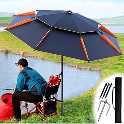 Refue Sombrilla Redondo para Playa, jardín, terraza, Pesca, protección UV50+, 16 Fibras de Vidrio, Gris/Negro, Parasol Exterior con Funda Protectora (