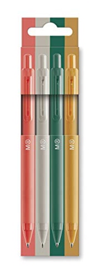 Miquelrius - Pack 4 Bolígrafos de Clic, Tinta Semi Gel, Colores Coral, Gris, Verde, Mostaza