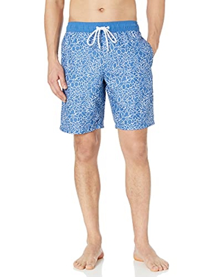Amazon Essentials Bañador de 9"de secado rápido fashion-swim-trunks, Azul Marino Floral, US M (EU M)