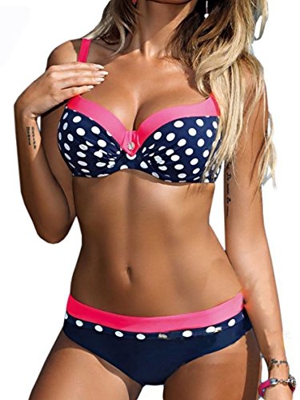 UMIPUBO Mujer Bikini Push-Up Acolchado Bra Trajes de Baño Tops y Braguitas Bikini Sets (ES 40, Estilo4:Rosa)