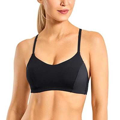 CRZ YOGA Sujetador Deportivo de natación con Parte Superior de Bikini Cruzado con Cordones UPF 50+ para Mujer Negro 38