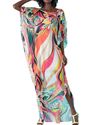 FreestyleMo Bikini de verano para mujer, de gran tamaño, con diseño floral, de gasa, largo, vestido de playa, kaftan, smock, Colorido, Talla única en oferta