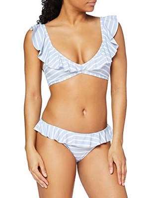 Iris & Lilly Am10am11 Conjuntos de Bikini, Azul Pálido, Rayas, 38