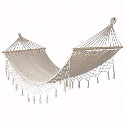 QSWL Hamacas, Persona Grande Hamaca, Columpio For La Macrame con Flecos Deluxe Doble Hamaca Colgante De Interior Neto Oscilación Cómodo (Color : Beige