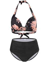 FLYILY Traje de baño para Mujer Talle Alto Acolchado Halter Playa bañador(BlackFlower,L) características