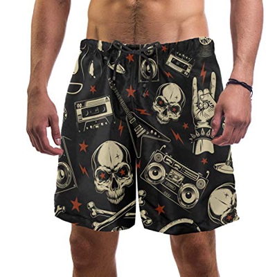 Bañador para Hombre Calaveras Rock Retro Trajes de Baño Secado rápido Bañador para Vacaciones para Piscina Surf Playa XL