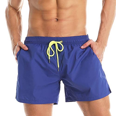 Frmarche - Pantalones cortos para hombre, diseño de rayas de baño, playa, natación, pantalón corto de secado rápido, morado, M
