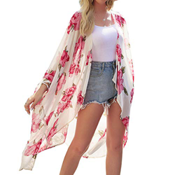 Kimono largo floral o estampado, de gasa, para playa, diseño boho, parte delantera abierta, holgada, blusa verano para mujer Rosa albaricoque M precio