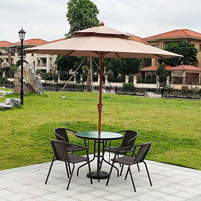 Sombrilla 2 Niveles Sombrilla Exterior con Manivela, 9 Pies Paraguas de Mesa de Mercado Al Aire Libre de Grano de Madera con 8 Costillas Resistentes, 