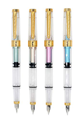 Ranvi 4 piezas Wing sung 3008 pistón pluma estilográfica de punta extra fina, transparente color diversidad dorado conjunto. características
