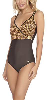 aQuarilla Trajes de Baño 1 Pieza Bañadores Ropa Playa Mujer C1R1C1S (Marrón/Naranja, 46)