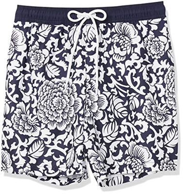 Amazon Essentials 7" Trunk Fashion-Swim-Trunks, Negro, Floral, XL