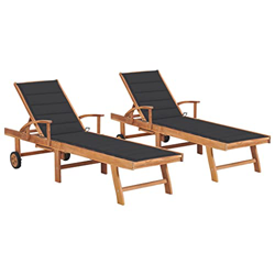 Beyamis Tumbonas 2 uds Madera Maciza de Teca con cojín Gris Antracita en oferta