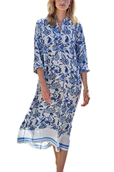 L-Peach Vestido Largo Kaftan de Playa Túnica Pareo Estampado Cover ups para Mujer en oferta