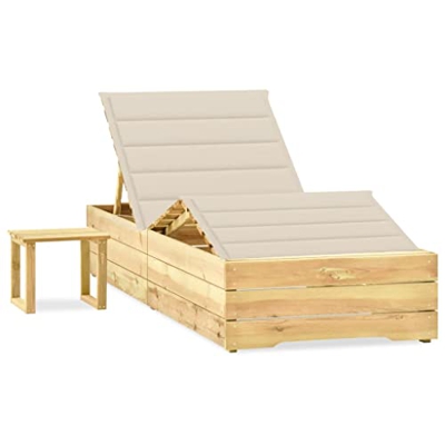 Beyamis Tumbona de jardín con Mesa y cojín de Madera de Pino impregnada(48