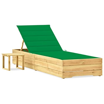 Beyamis Tumbona de jardín con Mesa y cojín de Madera de Pino impregnada(36