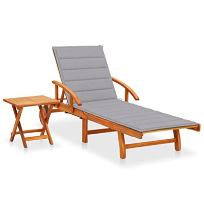 Beyamis Tumbona de jardín con Mesa y cojín Madera Maciza de Acacia(16)