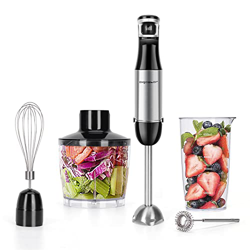 Aigostar Martin - Batidora de mano 5 en 1 de 1000 W, Velocidad Graduable. Batidora mano con vaso picador de 500ml, vaso medidor de 600ml, espumador de características