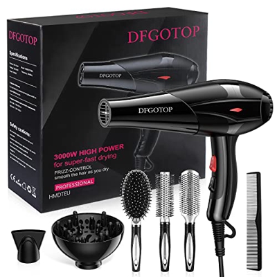 DFGOTOP Secador de Pelo Profesional Difusor Rizado 3000W,Secador Pelo Difusor Ionico Rizos 2 Velocidades y 3 Temperaturas,Secador de Cabello Peluqueri