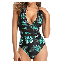 LANSKIRT Bikins Mujer 2020 Sexy Traje de Baño Una Pieza de Encaje Sexy de Talla Grande Bikinis Trikini Biquini Estampadas Planta Verde Bohemios Ropa d precio