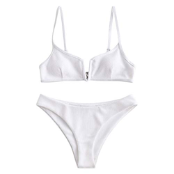 ZAFUL - Bikini para mujer con tirantes en V Blanco S características